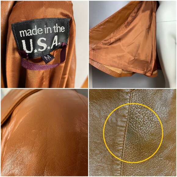 Vintage Leather Jacket Oversize Women Open Front FLAWS Soft Batwing Sleeve Brown - Picture 7 of 16